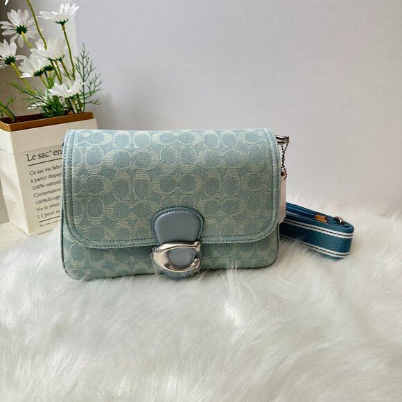 Coach Handbags - Coach Soft Tabby Blue Denim Shoulder Bag with Monogram Pattern